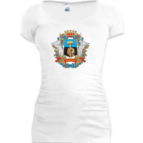Женская удлиненная футболка с гербом города Донецк