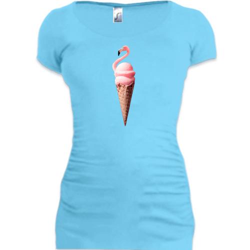 Подовжена футболка Морозиво фламінго
