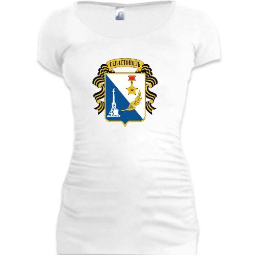 Женская удлиненная футболка Герб города Севастополь