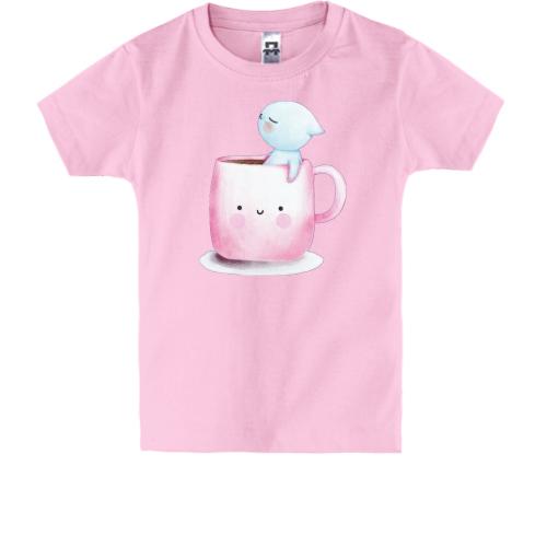 Детская футболка Котик в чашке арт