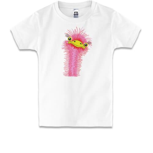 Детская футболка с вышитым страусенком - девочкой