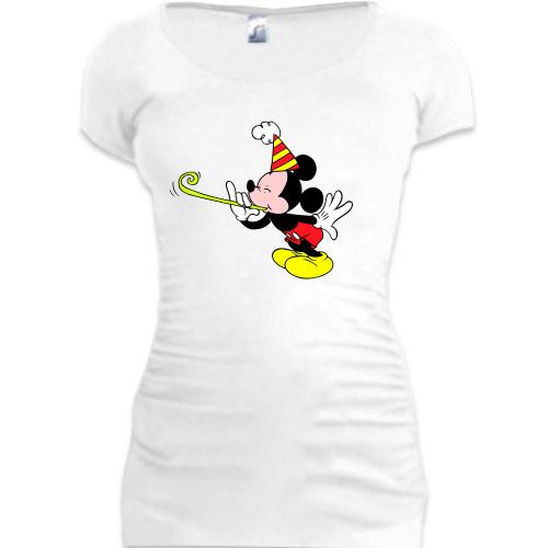 Женская удлиненная футболка Мики День Рождения
