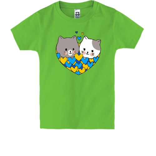 Дитяча футболка із закоханими котиками (жёлт/син)