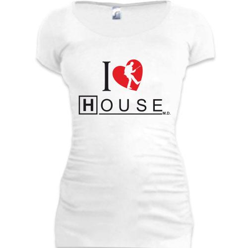 Женская удлиненная футболка I love House