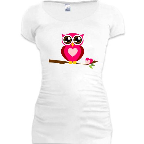 Женская удлиненная футболка Сова - сердце