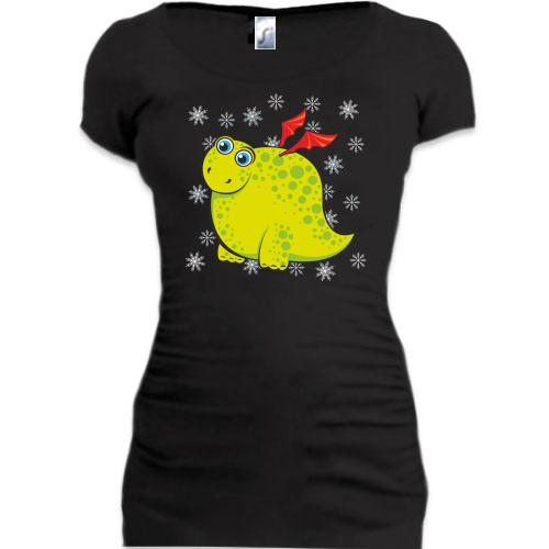 Подовжена футболка Товстий дракоша зі сніжинками