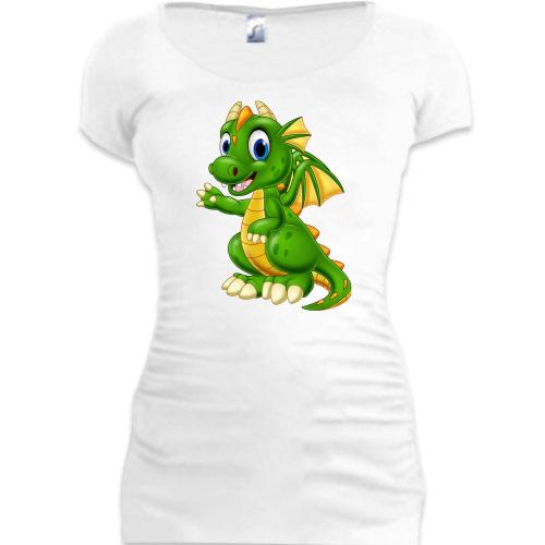 Подовжена футболка з маленьким зеленим дракончиком