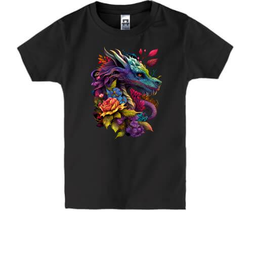 Дитяча футболка Дракон у квітах