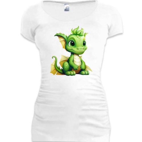 Подовжена футболка з маленьким зеленим дракончиком (2)