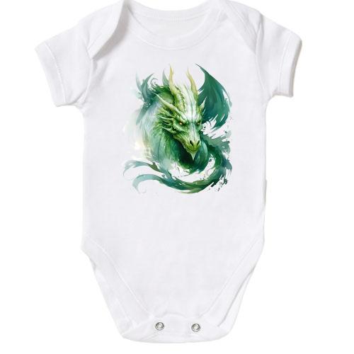 Детское боди Зеленый акварельный дракон