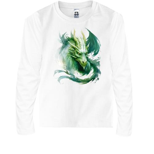 Детская футболка с длинным рукавом Зеленый акварельный дракон