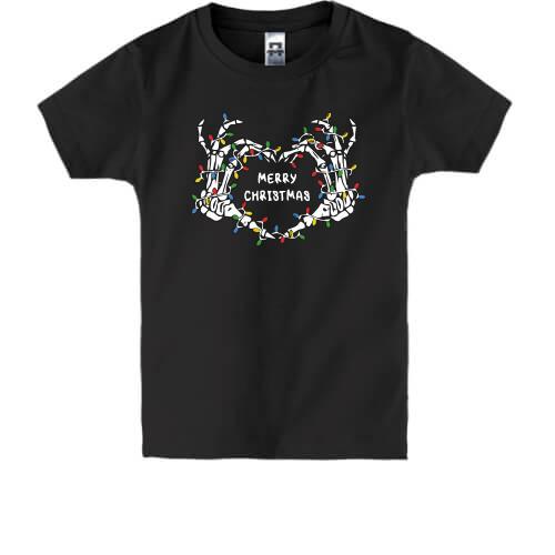 Детская футболка с руками скелетаMerry Christmas