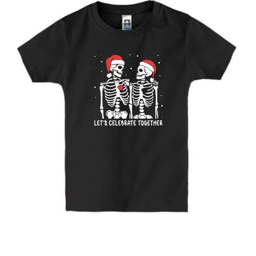 Детская футболка с влюблёнными скелетами Новый Год