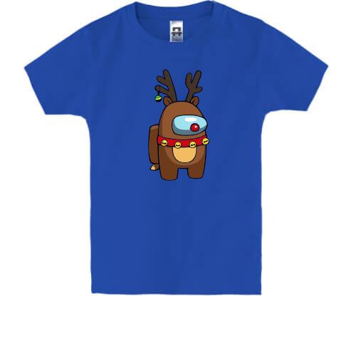 Детская футболка с космонавтом в костюме оленя Among Us