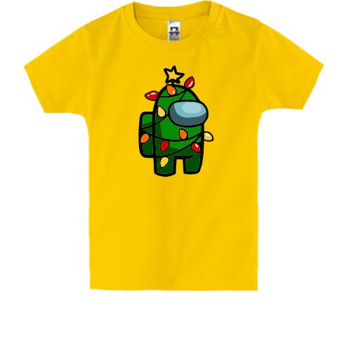 Детская футболка с космонавтом Among Us в костюме ёлки