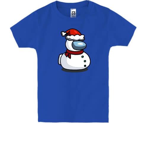 Детская футболка с космонавтом Among Us в костюме снеговика