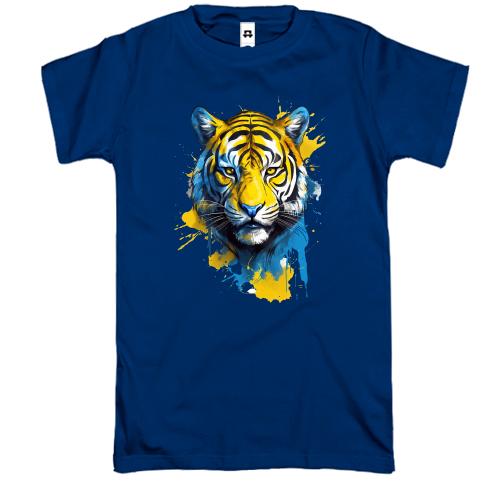 Футболка с тигром в желто-синих красках