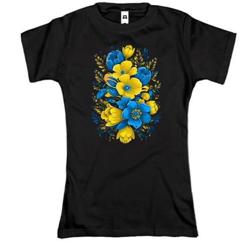 Футболка Жовто-синій квітковий арт