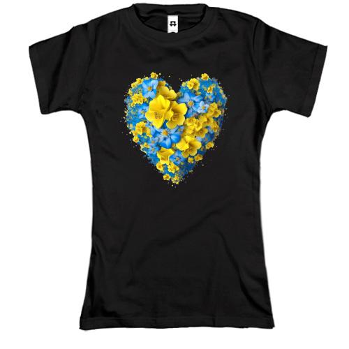 Футболка Серце із жовто-синіх квітів (2)