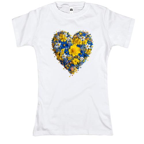 Футболка Сердце из желто-синих цветов (3)