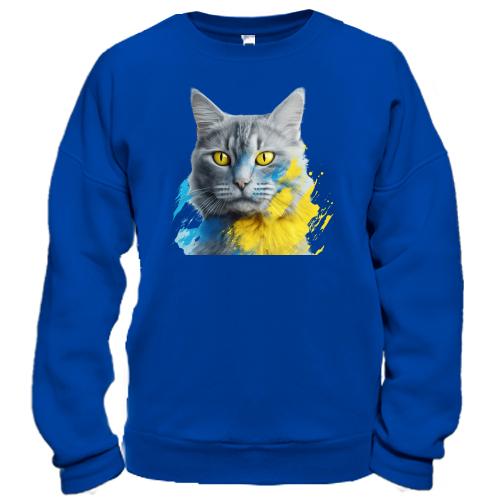 Світшот Кіт із жовто-синіми фарбами