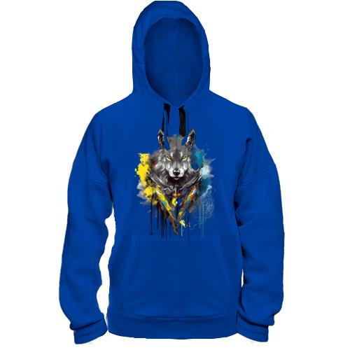 Толстовка волк в желто-синей акварели (арт)