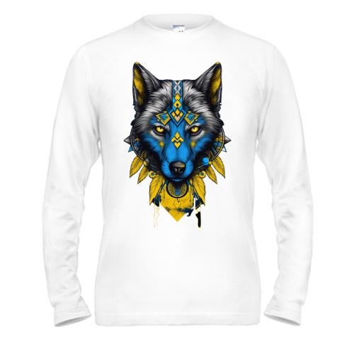 Лонгслив Волк с желто-синим артом