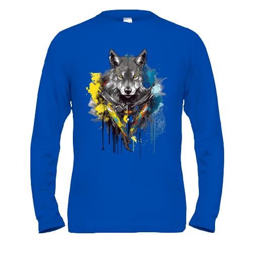 Лонгслив волк в желто-синей акварели (арт)