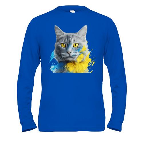 Чоловічий лонгслів Кіт із жовто-синіми фарбами