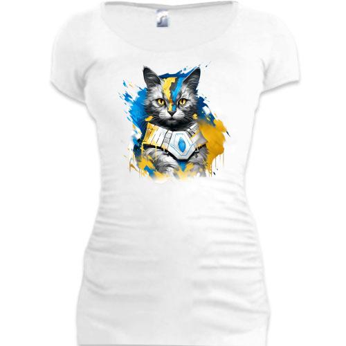 Подовжена футболка Кіт у жовто-синіх обладунках (2)