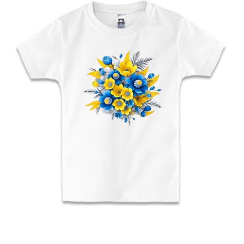Детская футболка с желто-синим букетом цветов