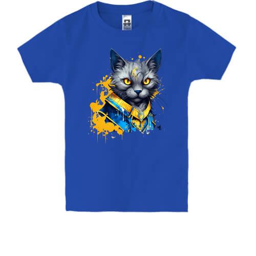 Детская футболка Кот в желто-синих доспехах