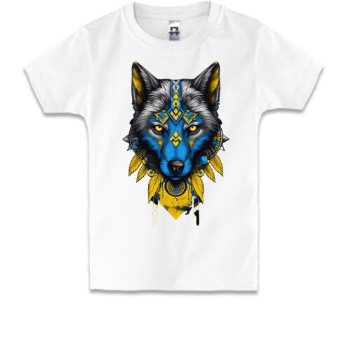 Детская футболка Волк с желто-синим артом