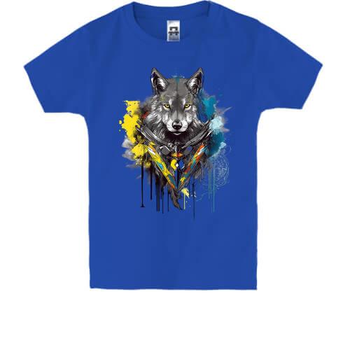 Детская футболка волк в желто-синей акварели (арт)