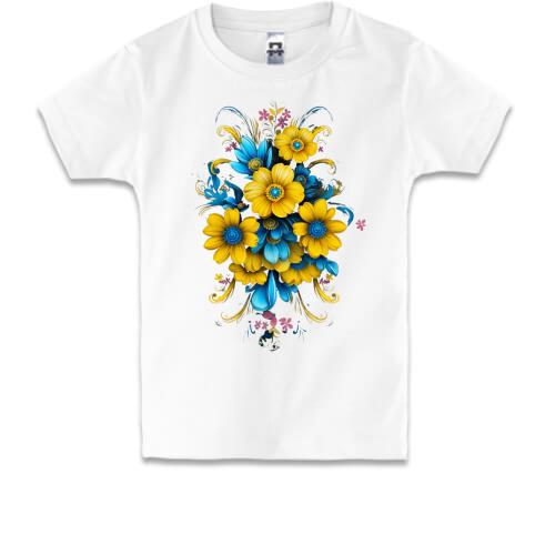 Детская футболка Желто-синий цветочный арт (2)
