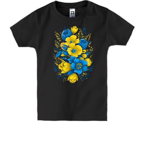 Детская футболка Желто-синий цветочный арт
