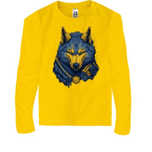 Детская футболка с длинным рукавом с желто-синим мифическим волк