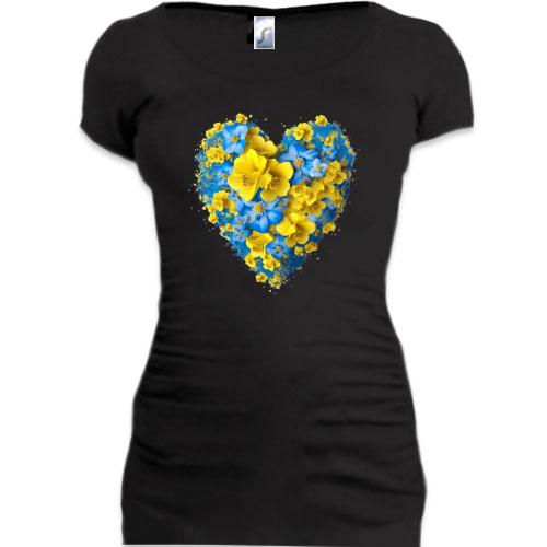 Подовжена футболка Серце із жовто-синіх квітів (2)