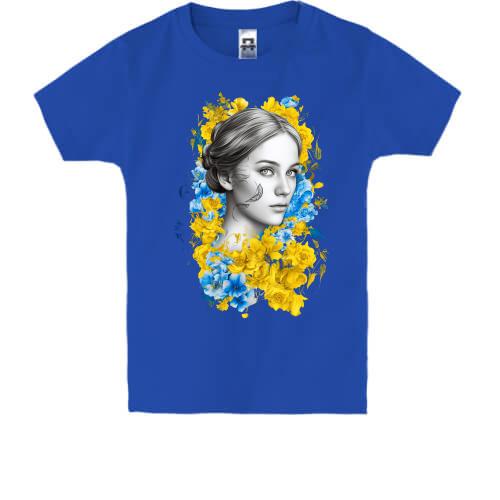 Дитяча футболка Дівчина у жовто-синіх квітах