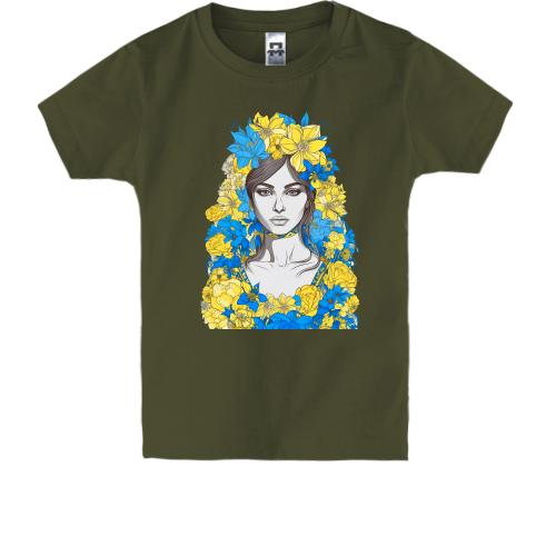 Дитяча футболка Дівчина у жовто-синіх квітах (2)