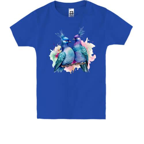 Детская футболка с парой декоративных голубей
