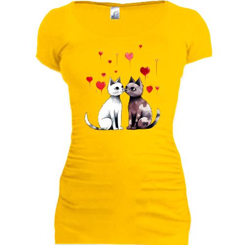Подовжена футболка із закоханими котиками (2)