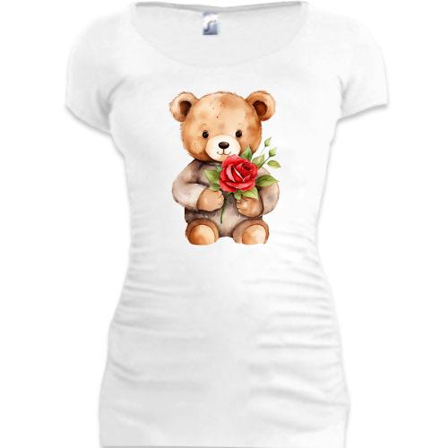 Подовжена футболка Плюшевий ведмедик з трояндою