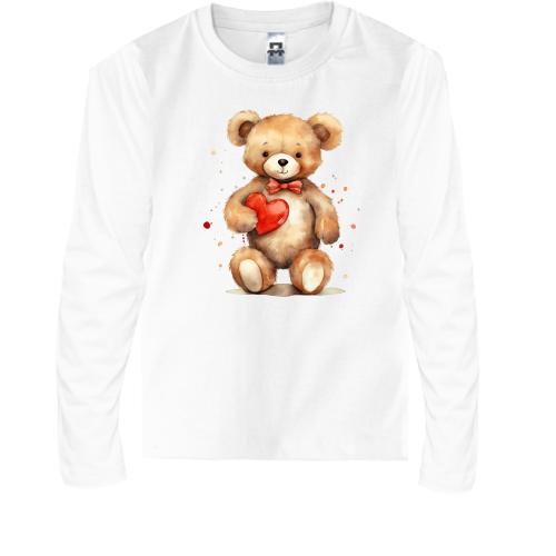 Детская футболка с длинным рукавом Плюшевый мишка с сердечком (2