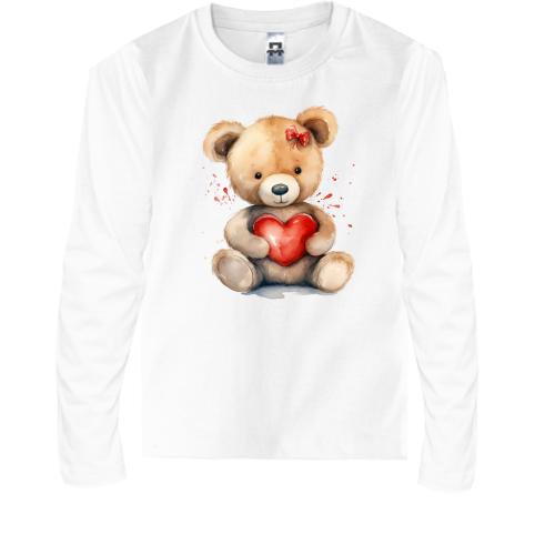Детская футболка с длинным рукавом Плюшевый мишка с сердечком (3