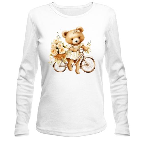 Жіночий лонгслів Плюшевий ведмедик на велосипеді