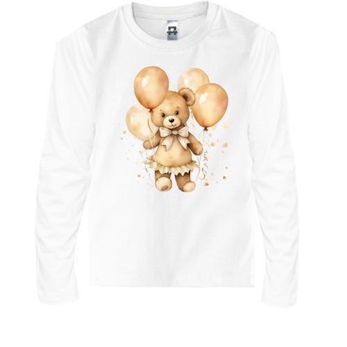 Детская футболка с длинным рукавом Плюшевый мишка с шарами