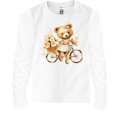 Дитячий лонгслів Плюшевий ведмедик на велосипеді