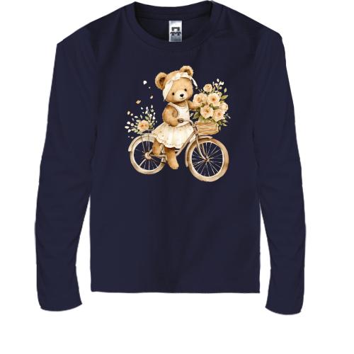 Детская футболка с длинным рукавом Плюшевый мишка на велосипеде 