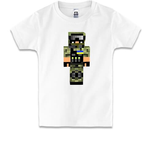 Дитяча футболка Воїн ЗСУ у стилі Minecraft